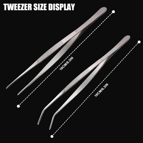 4 Pieces Long Tweezers,Long Handle Stainless Steel Straight and Curved Tweezers Nippers,Precision Craft Tweezers Set with Serrated Tips,Bonsai Too...