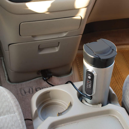 RoadPro RP0719 12-Volt 15oz. Premium Heated Travel Mug, Silver, Black...