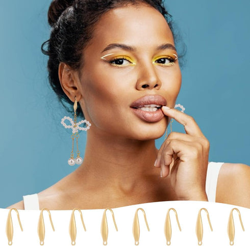 UNICRAFTALE about 50pcs Real 18K Gold Plated Earring Hooks Stainless Steel Earring Hooks with Loop Metal Ear Wires Wide French Earring Hooks for D...