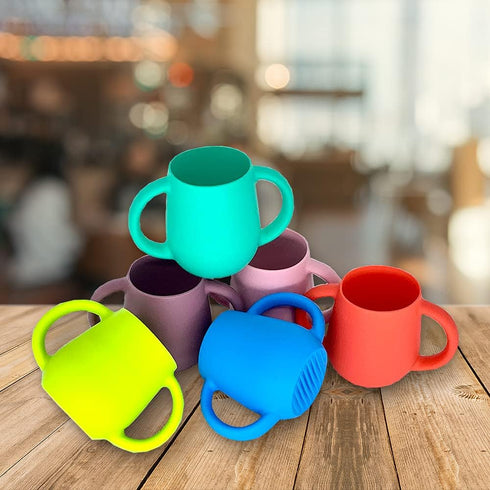 Silicone Baby Cups for Baby or Toddler 2 Pack Flexible Food-Grade Safe BPA Free with Easy-Grip Handles for Self-Feeding Training...