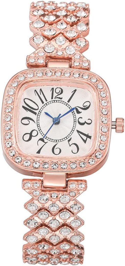 CdyBox 3Pack Classic Ladies Square Watches with Blue Hands Digital Watch Quartz Wristwatches with Inlay Diamond Strap...