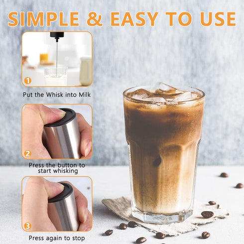 Milk frother, battery powered milk frother, stainless steel milk frother, milk frother with stand, double head mini blender, stainless steel stand...