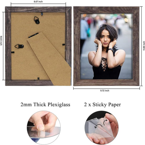 Q.Hou 8x10 Picture Frame Wood Patten Rustic Brown Photo Frames Packs 4 with High Difinition Plexiglass for Tabletop or Wall Decor (QH-PF8X10-BR)...
