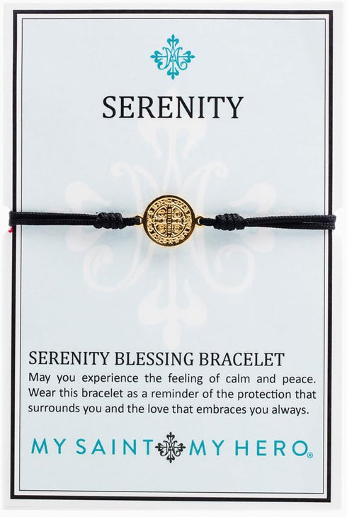 My Saint My Hero Serenity Blessing Bracelet - Gold-Plated Medal on Black Cord...