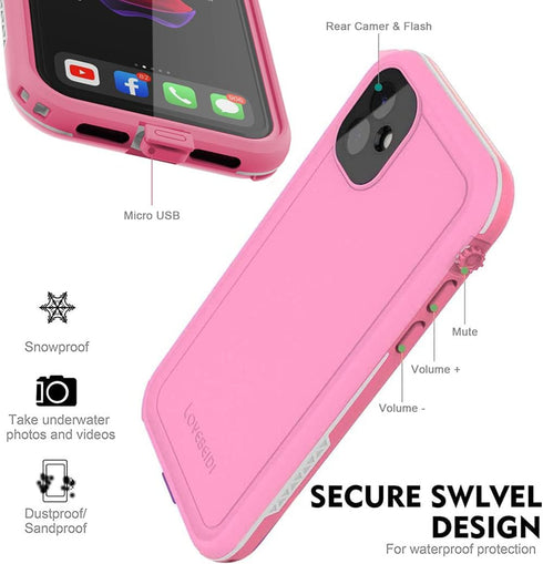 for iPhone 11 Waterproof Case 6.1 Screen Protector Underwater Shockproof Full-Body Dustproof Rugged Case for Aplle iPhone 11 (Pink)...
