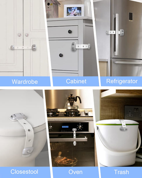 Baby Proofing Child Safety Locks(3 PCS) - Cabinet Locks for Babies,3M Adhesive Cabinet Latches, Multi-Purpose for Fridge Drawers,Ovens Toilet Seat...