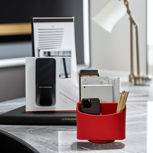 UnionBasic Rotating Desk Organizer, 360 Degree Desk Spinning Caddy, Desktop TV Guide/Mail/Media/Remote Controller Holder Organizer, Red...