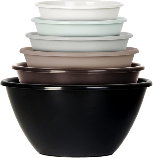 Youngever 6 Pack Large Plastic Mixing and Serving Bowls, Plastic Nesting Bowls Set - 120OZ, 80OZ, 50OZ, 32OZ, 22OZ, 12OZ (Urban Colors)...