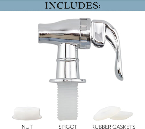 Cornucopia Brands Push Style Spigots for Beverage Dispenser Carafes (2-Pack), Replacement Lever Pour Spouts, Chrome Design Lock Open Style...