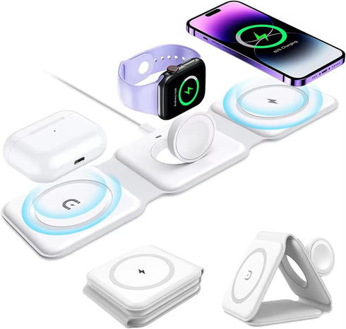 3 in 1 Charging Station for Apple Multiple Devices from Tech Gadget, Foldable Magnetic Mag-Safe Travel Charging Pad for iPhone 15 14 13 12 Pro Max...