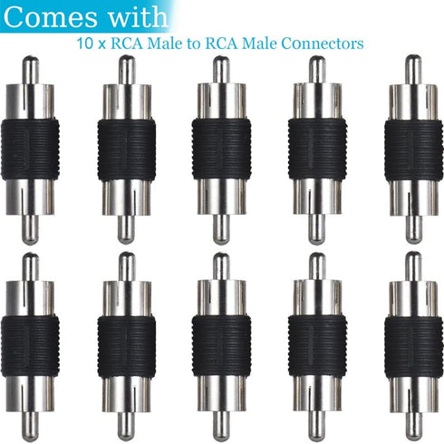 RCA Male to Male Coupler 10-Pack, Dual Male Connector RCA M-M Adapter Nickel Plated...