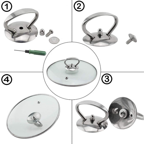 Universal Pot Lid Cover Knob Handle,Stainless Steel Replacement Cookware Pot Lid Handgrip Knob with Three Length Mounting Screws and Silicone Wash...