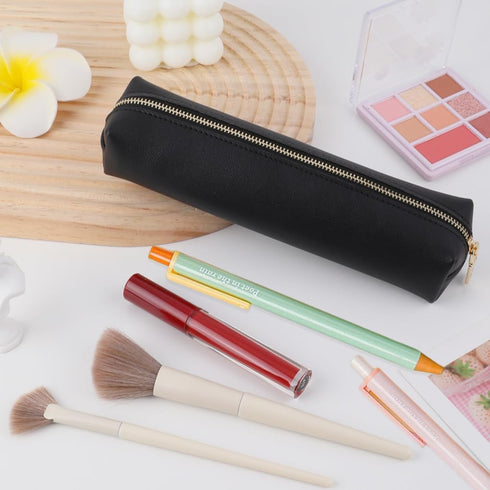 Oyachic Pencil Case PU Leather Cosmetic Makeup Bag Work Small Pen Pouch Zipper Storage Box Adults Desk Organizer Pens,Pencils,Markers (Black)...