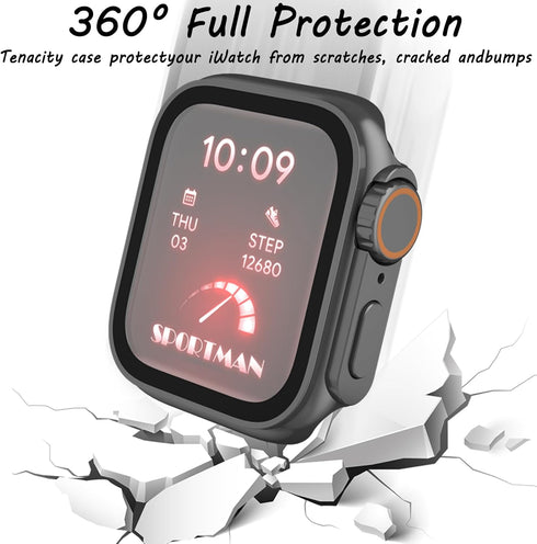 Apple Watch Waterproof Case Compatible for Apple Watch SE 4 5 6 7 8 45MM 44MM 41MM 40MM with Tempered Glass Screen Protector, Full Protection PC M...