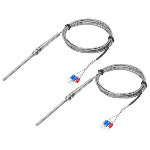 MECCANIXITY 2pcs PT100 RTD Thermocouple Stainless Steel M8 Temperature Sensor Probe -50 to 1300C 10ft 5x100mm...