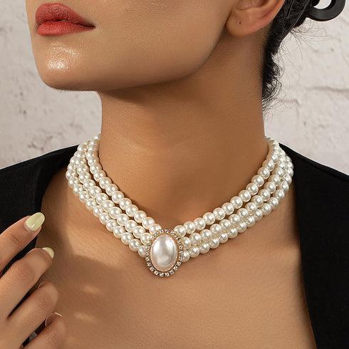 Denifery Boho 3 Tier Dainty Rhinestones Pearls Chunky Short 1920s Choker Necklace Chain Multilayer Choker Pendant Necklaces Prom Party for Women...