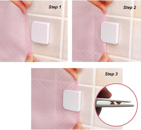 4 Pack Windproof Stop Protect Clips, Shower Splash Guard Curtain Clip, Self Adhesive Shower Curtain Clips Splash (White)...