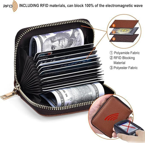 Credit Card Holder For Women, Rfid Blocking Small Compact Bifold Credit Card Wallet With Zip Close, ID Card Holder With Key Chain, Waterproof Purs...