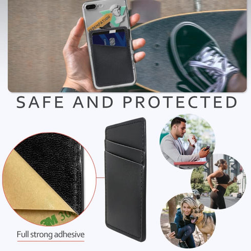 Phone Card Holder for Back of Phone, Leather Phone Wallet Stick On, Credit Card Holder for Phone Case Compatible with iPhone, Samsung, Android and...