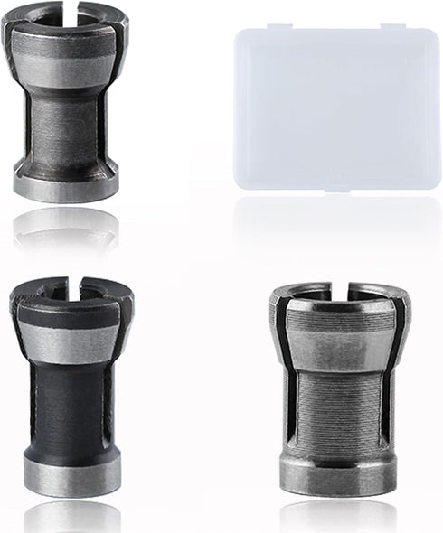 3 Pcs Die Grinder Collet 6mm 6.35mm 8mm Router Collet Chuck Adapter Collets Trimmer Clamping Collet Adaptors Router Bit Chuck for Woodworking Engr...