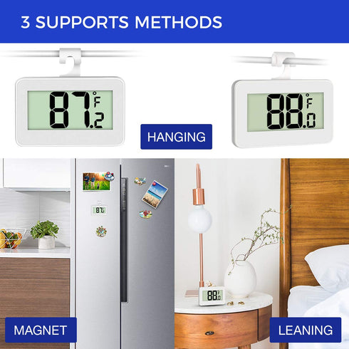 Mini Refrigerator Fridge 2 Pack Digital Freezer Thermometer Waterproof Room Thermometer with Hook, Large LCD Display...