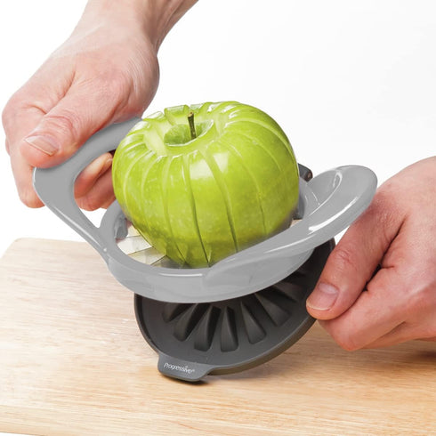 PrepWorks by Progressive Dishwasher Safe 16-Slice Thin Apple Slicer and Corer with Attached Safety Cover (Grey)...