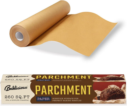Unbleached Parchment Paper Roll for Baking, 15 in x 210 Ft, 260 Sq.Ft, Non-stick Baking Paper, Food Grade Cooking Paper for Bread, Cookies, Heat P...