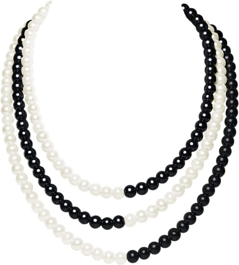 BABEYOND Round Imitation Pearl Necklace Vintage Multi Strands Necklace 20s Flapper Necklace for Party (Black and White)...