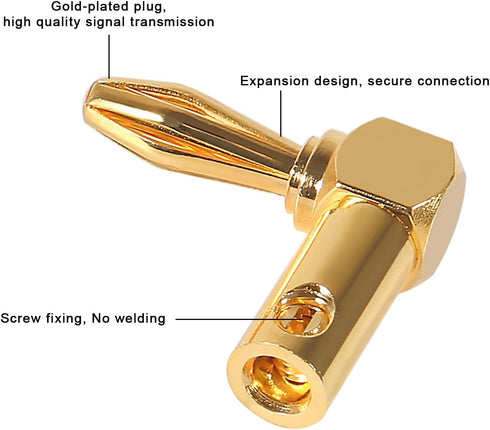6 Pairs 4mm Speaker Banana Plugs Right Angle 24k Gold Plated 90 Degree Speaker Banana Connector(6 Pairs/12 Pcs)...
