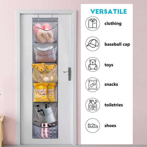 2 Pack Over the Door Shoe Organizer Hanging Stuffed Animals Storage Diaper Holder Clothes Shelve for Closet with 6 Large Pockets (Mesh Pockets - 2...