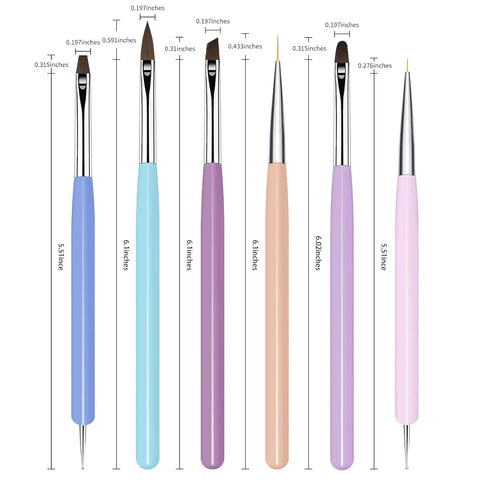 6Pcs Nail Art Brushes Set, Nail Brushes Kit with Nail Art Liner Brush and Nail Dotting Pen?Nail Extension Gel Brush, Double Ended Professional Nai...