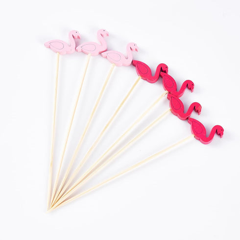 PuTwo Cocktail Picks Handmade Bamboo Toothpicks 100ct 4.7" in Flamingo Decor...