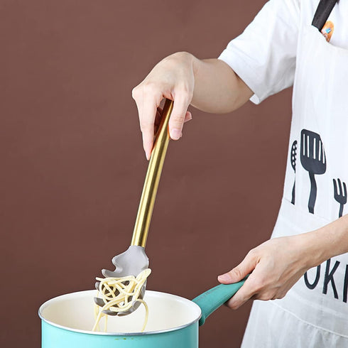 Gold Spaghetti Spoon, Berglander Non-stick Silicone Pasta Server With Titanium Gold Plating Handle, Spaghetti Server For Cooking, Pasta Fork, Nodd...