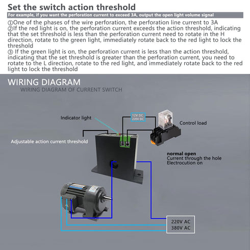 AC Current Sensing Switch, Adjustable Self-Powered Sensing Switch Normally Open Amp Sensor Monitoring Relay for Automated Equipment (0.2-30A)...
