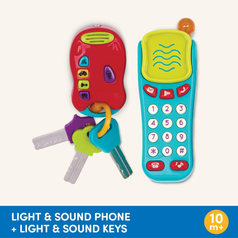 Battat – Sensory Toys – Pretend Phone & Keychain – Toddler Light-Up Phone – Toy Car Keys & Phone – 10 Months + – Light & Sound Phone + Light & Sou...