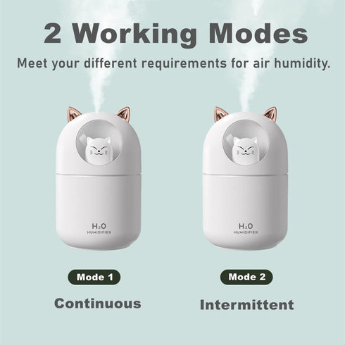 Cat Small Humidifier for Bedroom - 300ml Mini Cool Mist Humidifiers with Night Light, 2 Spray Modes, Ultra-Quiet, Portable Personal Air Humidifier...