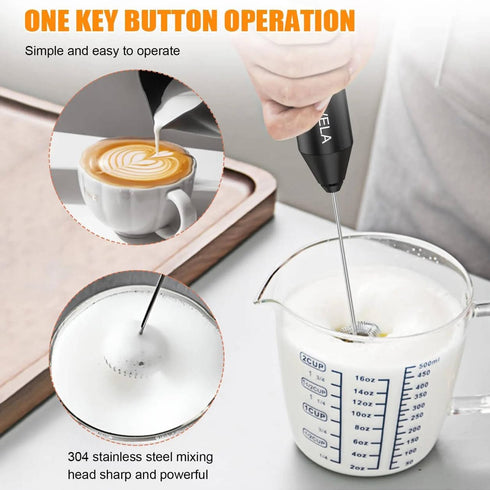 Milk Frother Stainless Steel Handheld, Electric Milk Frother, Mini Blender and Electric Mixer Coffee Frother for Frappe, Latte, Matcha, Battery Op...