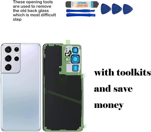 Galaxy S21 Ultra Back Glass Replacement for Samsung Galaxy S21 Ultra 5G G998U Housing Door Cover with Camera Glass Lens Pre-Install Tapes + Repair...