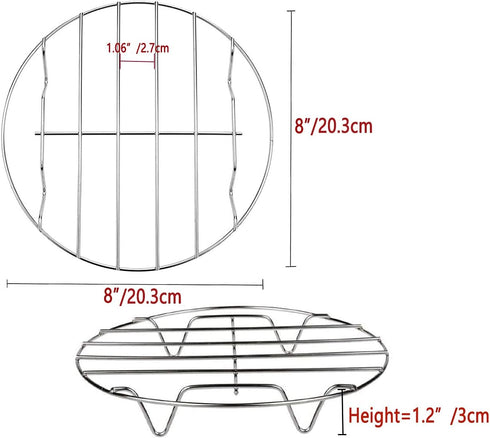 TamBee 8 Inch Cooking Rack Round 304 Stainless Steel Baking and Cooling Steaming Rack w Stand Cookware Fit for Air Fryer Pressure Cooker Canning S...