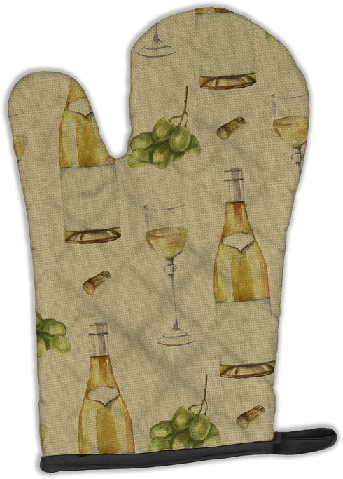 Caroline's Treasures BB5194OVMT White Wine on Linen Oven Mitt Heat Resistant Thick Oven Mitt for Hot Pans and Oven, Kitchen Mitt Protect Hands, Co...