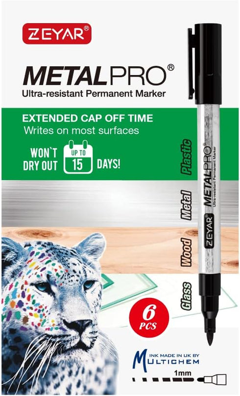 ZEYAR Permanent Marker Pens, Extra Fine Tip(1mm), Waterproof & Smear Proof ink, Aluminum Barrel, Quick Drying(3 Black, 1 Red, 1 Green, 1 Blue)...