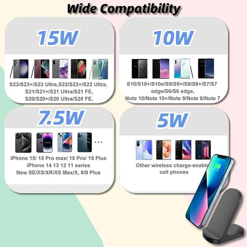15W Fast Wireless Charger 10W Wireless Charging Stand Compatible with iPhone 14 13 12 11 Pro XR XS 8 Plus Galaxy S22 S21 S20 Note 20 10 Google LG...