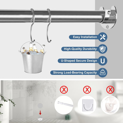 6-Pack Stainless Steel Closet Rod Brackets, U-Shaped Heavy Duty Flange Sockets for 1-1/4 Inch Rods, Rust-Proof Closet Rod Holders with 18 Screws &...