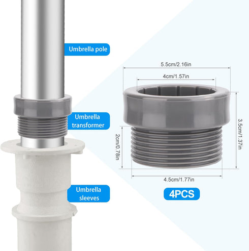 4pcs Pool Umbrella Stabilizer Adapter, Threaded Umbrella Stand Adapter Plastic Pool Umbrella Sleeve Umbrella Pole Insert Stabilizer Only for Aquas...