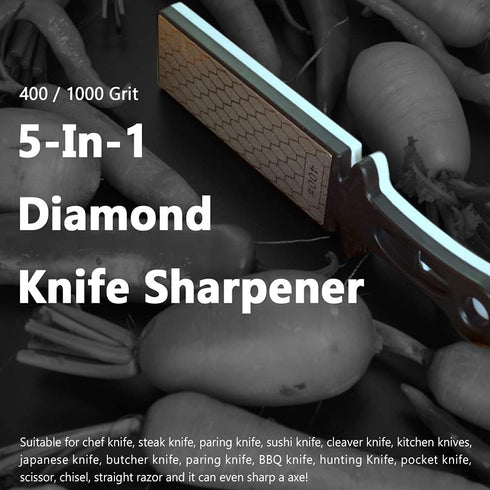5-In-1 Diamond Sharpening Plate Knife And Scissors Sharpener Ceramic Knife Sharpener Rod Double-Sided 400/1000 Grit Honeycomb Surface Outdoor Kitc...
