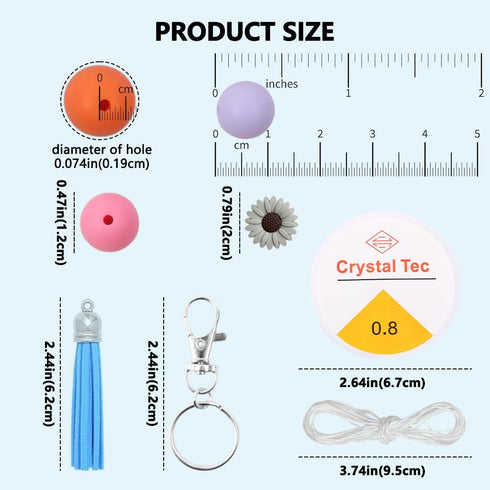 MARCHROSE 222pcs Keychain Making Kit,200pcs 12mm Silicone Beads Bulk 10pcs 20mm Flower Beads with 12pcs Accessories?Focal Beads for DIY Keychain K...