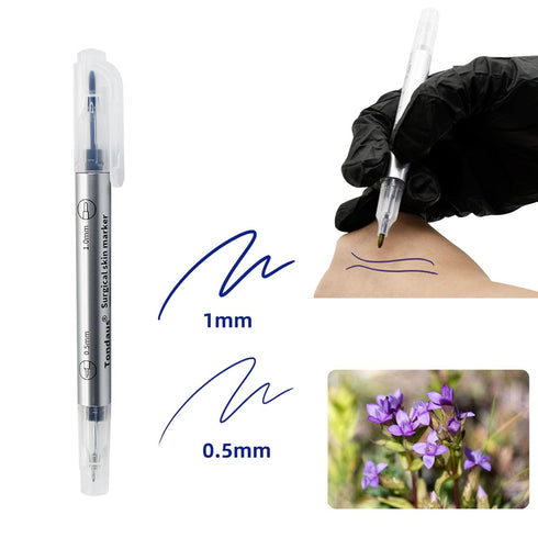 Surgical Skin Marker Professional 10Pcs Sterile Tattoo Stencil Tip Markers Pen Scribes with Paper Ruler Individually Wrapped White Violet for Micr...