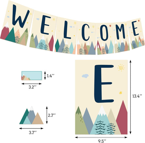 87Pcs Welcome Bulletin Board set Moving Mountains Bulletin Boarder Welcome Banner Classroom Decoration Paper Cutouts for School Supplies Wall Deco...