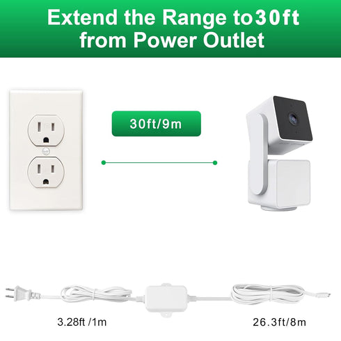 30Ft/9m Charging Cable Power Adapter for Wyze Cam Pan v3, Wyze Cam V4, Wyze OG, Wyze Cam v3 and v3 Pro, No Need Charging Head, Suitable for Indoor...