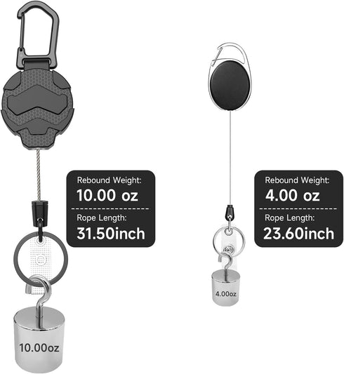 Retractable Keychain Badge Holder with Belt Clip, Heavy Duty Carabiner ID Badge Clip Reel, 32” Steel Retractable Cord, 10 oz Rebound?2pcs Black Ke...
